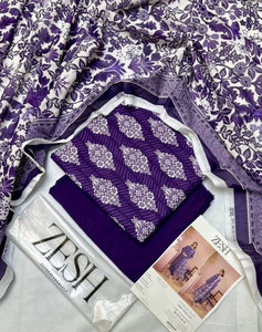3 Pieceunstitched Suit Zesh Summaer Lawn Collection 2025