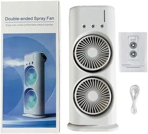 Mini Double Head Mist Fan with LED Light & Humidifier | Portable Air Cooler for Home, Office & Travel