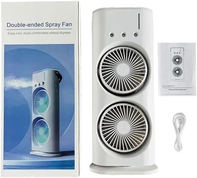 Mini Double Head Mist Fan with LED Light & Humidifier | Portable Air Cooler for Home, Office & Travel
